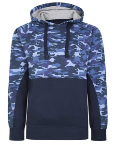 KAM Camo Panelled Overhead Hoody Navy